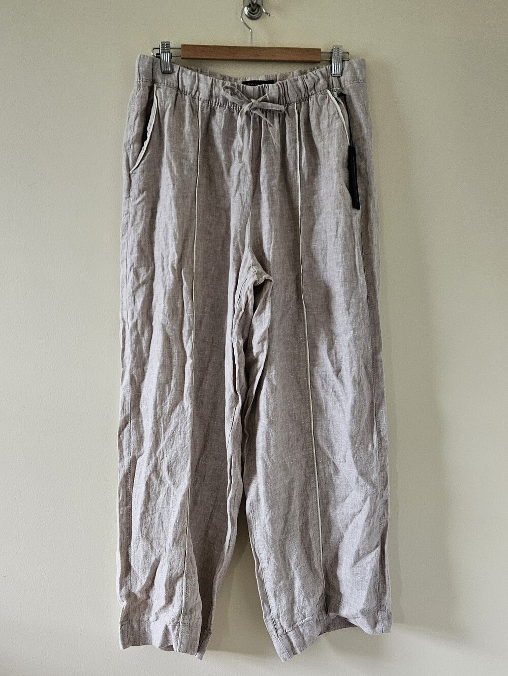 NWT Tahari 100% LINEN Relaxed Drawstring Pants Beige Size Large
